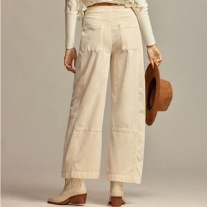 Anthropologie Pilcro Izzie Relaxed Barrel Pull On Pants Wide Leg Corduory Ivory